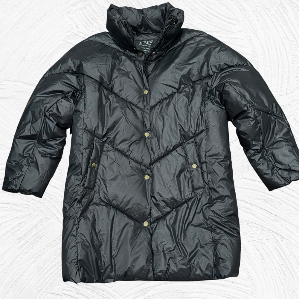 J Crew Villa Puffer Coat Small Primaloft Jacket Parka Quilted Black